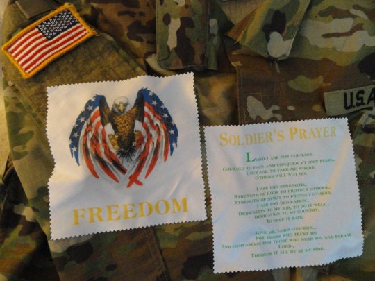 Military Red, White & Blue Eagle American Flag Field Prayer Eye Glass Cleaner