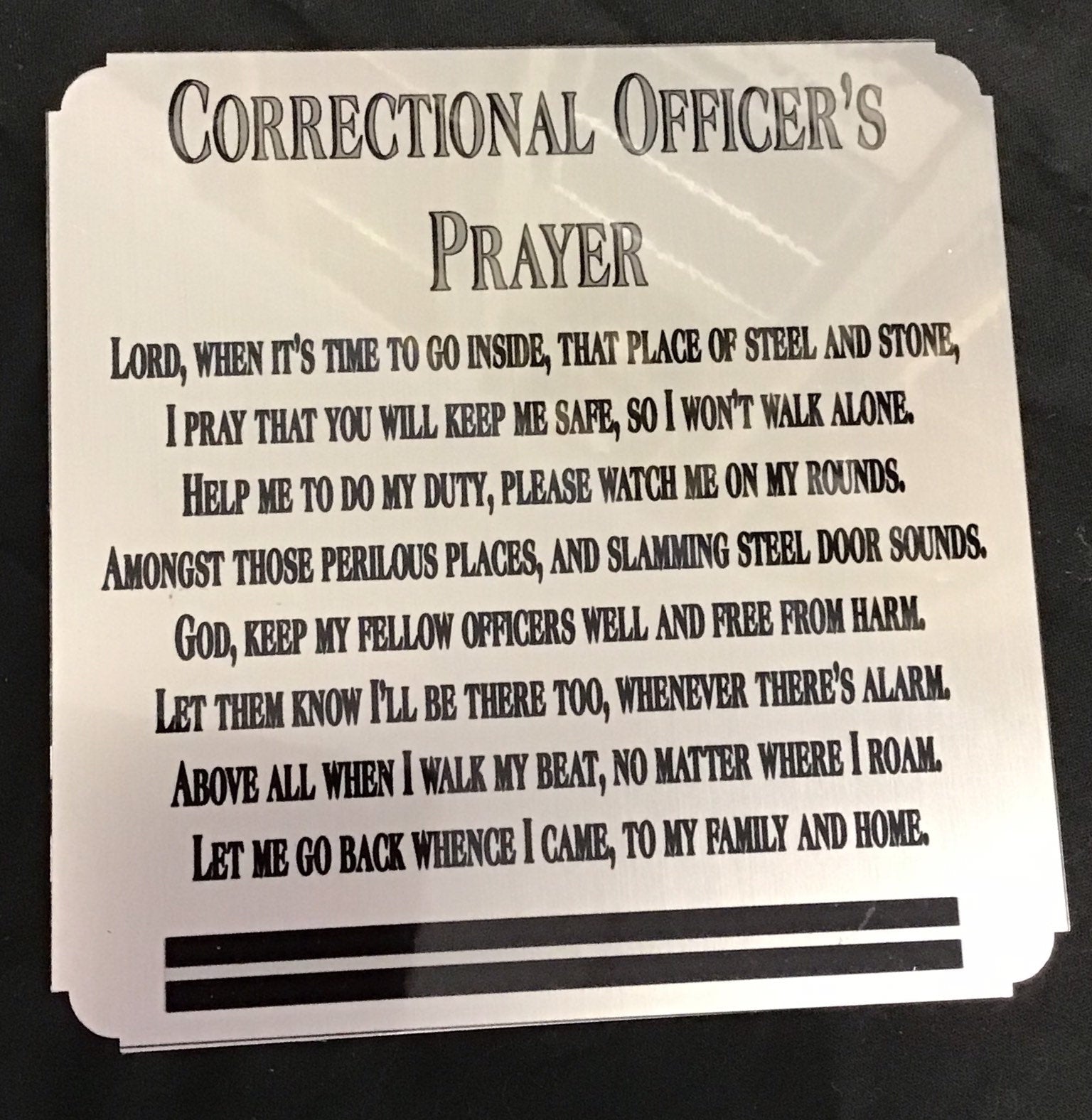 Correctional Officers Prayer Locker Plate
