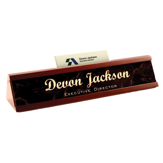Mahogany Name Plate Wedge w/ Business Card Holder