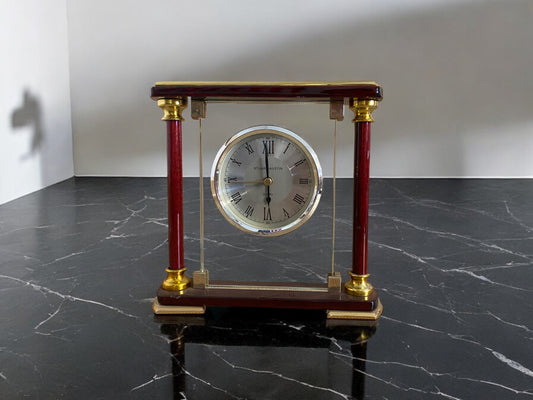 Executive 2-Pillar Gold/Rosewood Piano Finish Clock